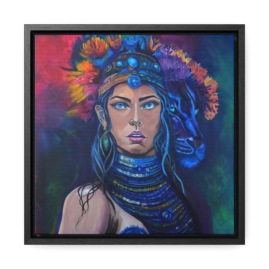 Jaguar Woman Gallery Canvas Wrap,  Rhythms of the Wild Empowering Inner Strength Art, Feminine Power Wall Decor, Courage Goddess Square Frame,