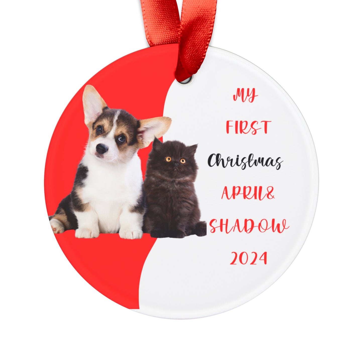 Puppy and Cat first Christmas Ornament, First Christmas for shepard and black cat, puppy and cat Christmas Watercolor Picture Keepsake,