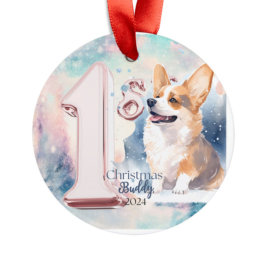 Corgi's 1st Christmas Ornament, Personalized Christmas Ornament for pet, Christmas Ornament Corgi,Christmas Watercolor keepsake