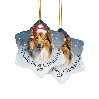 Shetland Sheepdog personalized Christmas ornament, Shetland Sheepdog, first Christmas, holiday gift, pet lover, holiday decor, gift holidays