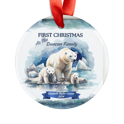 Polar Bear Custom Christmas Ornament of a family of three,  Mommy and two Children, Christmas Ornament family four, Christmas Watercolor