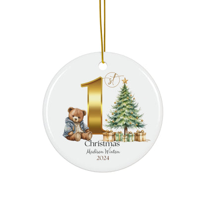 Teddy Bear 1st Christmas Ornament gift, Teddy Bear Christmas Ornament, 1st Christmas, New Baby Ornament, Family of three, New baby gift