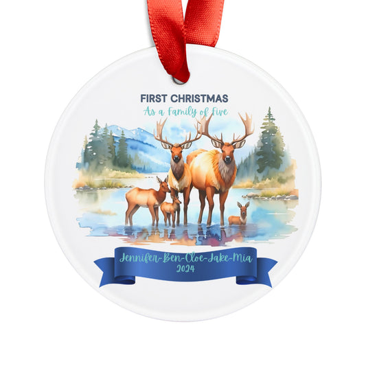 Elk Family Custom Christmas Ornament for a family of five, Mommy and Daddy & three Children, Christmas Custom Keepsake, Christmas Gift