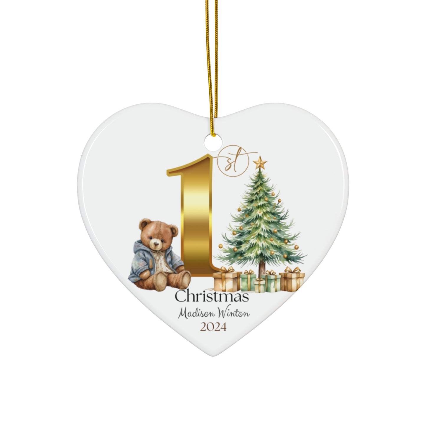 Teddy Bear 1st Christmas Ornament gift, Teddy Bear Christmas Ornament, 1st Christmas, New Baby Ornament, Family of three, New baby gift