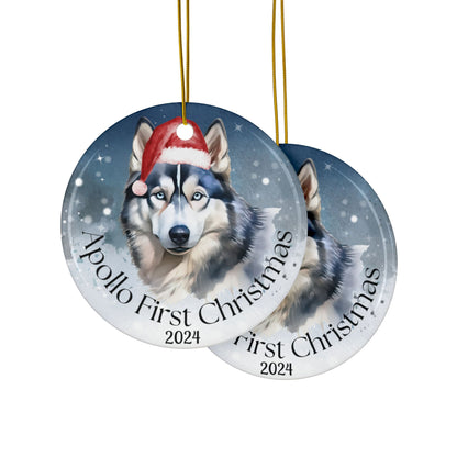 Husky personalized the first Christmas ornament, a pet lover's holiday gift, a Christmas gift for a dog lover, holiday decor, and holiday