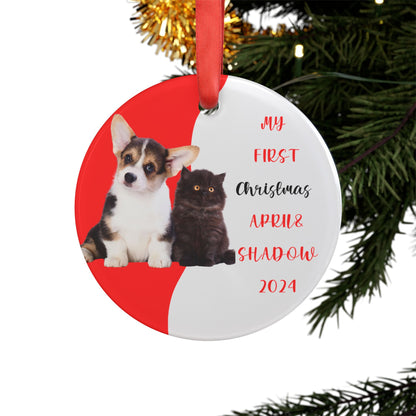 Puppy and Cat first Christmas Ornament, First Christmas for shepard and black cat, puppy and cat Christmas Watercolor Picture Keepsake,