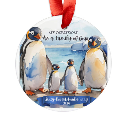 Penguin Custom Christmas Ornament for a family of four  Mommy and Daddy two Child, Christmas Penguin Ornament