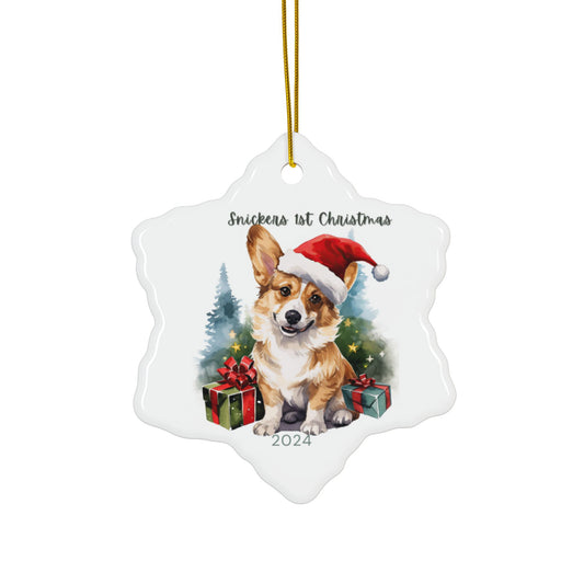 Personalized Corgi Ceramic First Christmas Ornament – Watercolor Keepsake