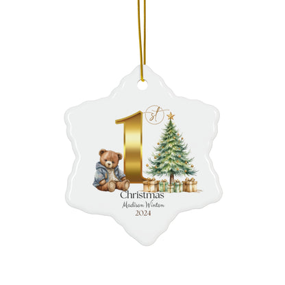 Teddy Bear 1st Christmas Ornament gift, Teddy Bear Christmas Ornament, 1st Christmas, New Baby Ornament, Family of three, New baby gift