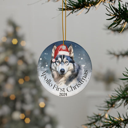 Husky personalized the first Christmas ornament, a pet lover's holiday gift, a Christmas gift for a dog lover, holiday decor, and holiday