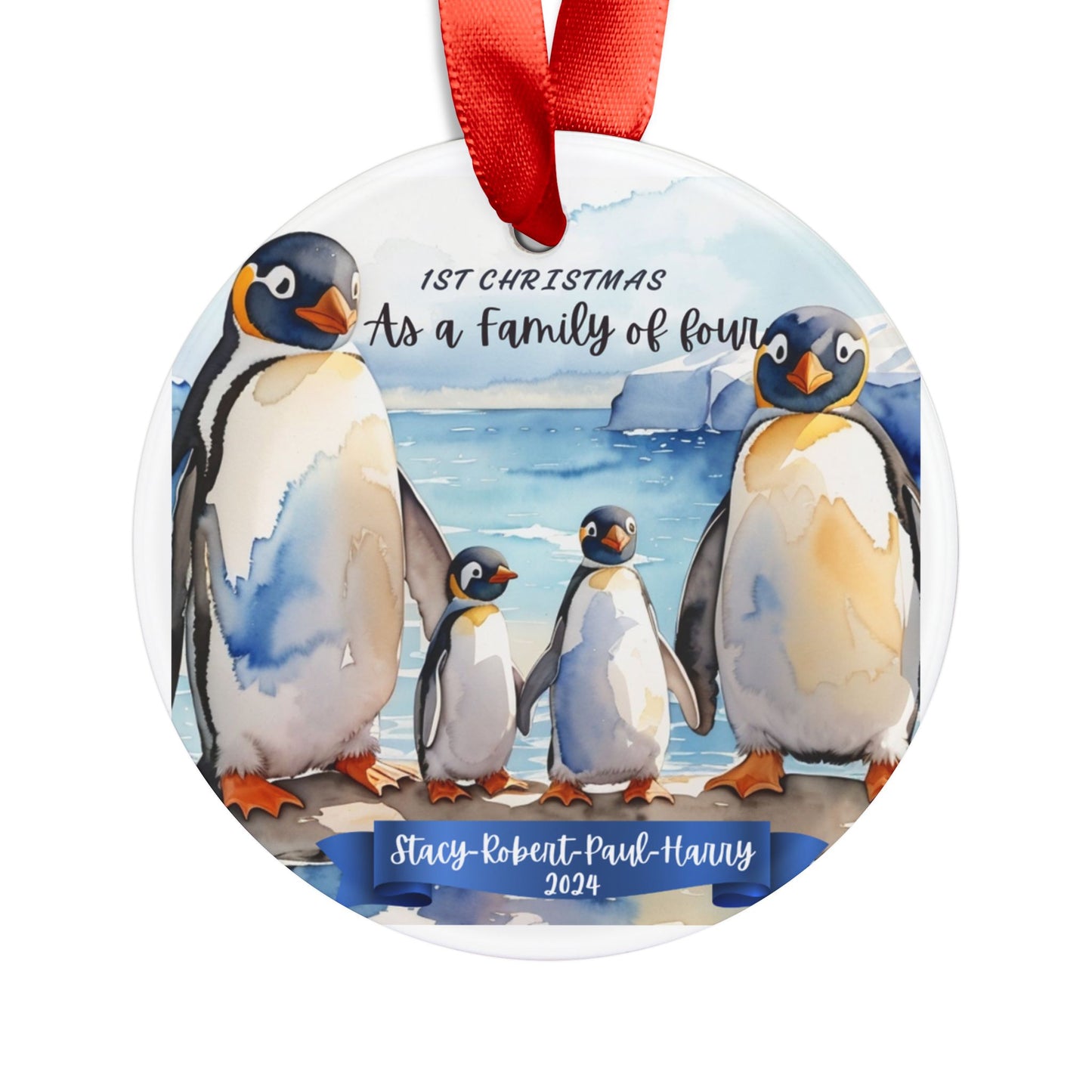 Penguin Custom Christmas Ornament for a family of four  Mommy and Daddy two Child, Christmas Penguin Ornament