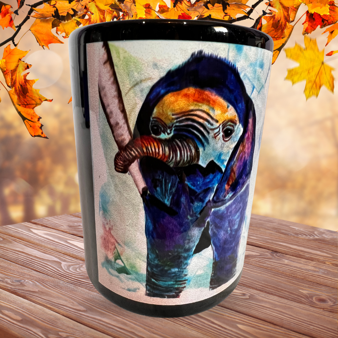 Elephants,  Nature-Inspired Art Wildlife Painting Elephant Family Decor Black Mug, 15oz