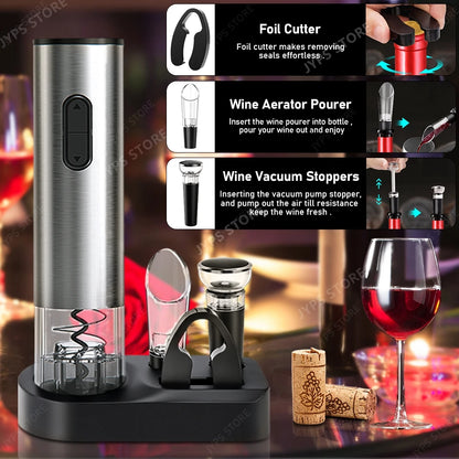 Stainless Steel Electric Wine Opener Set Automatic Corkscrew Wine Opener Foil Cutter Bottler Opener for Kitchen Bar Party Gifts