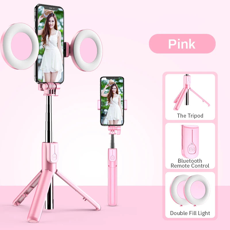 New Wireless Bluetooth Selfie Stick Foldable Tripod Monopod with LED Ring Light Suitable for iPhone Android Mobile Phone Tripod