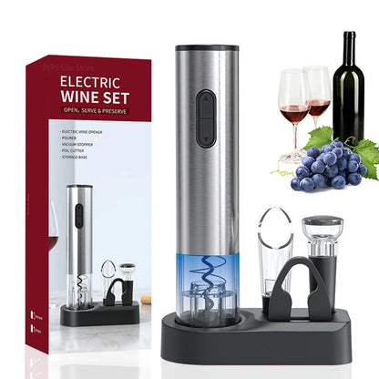 Stainless Steel Electric Wine Opener Set Automatic Corkscrew Wine Opener Foil Cutter Bottler Opener for Kitchen Bar Party Gifts