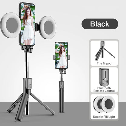 New Wireless Bluetooth Selfie Stick Foldable Tripod Monopod with LED Ring Light Suitable for iPhone Android Mobile Phone Tripod