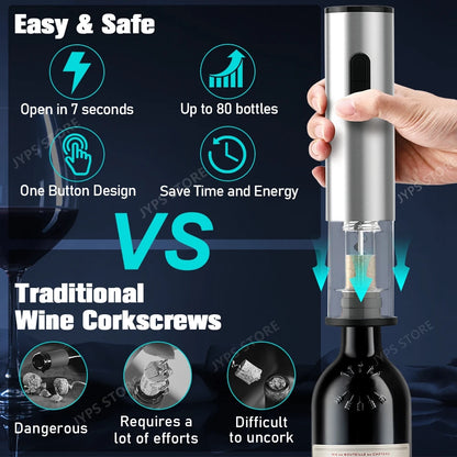 Stainless Steel Electric Wine Opener Set Automatic Corkscrew Wine Opener Foil Cutter Bottler Opener for Kitchen Bar Party Gifts