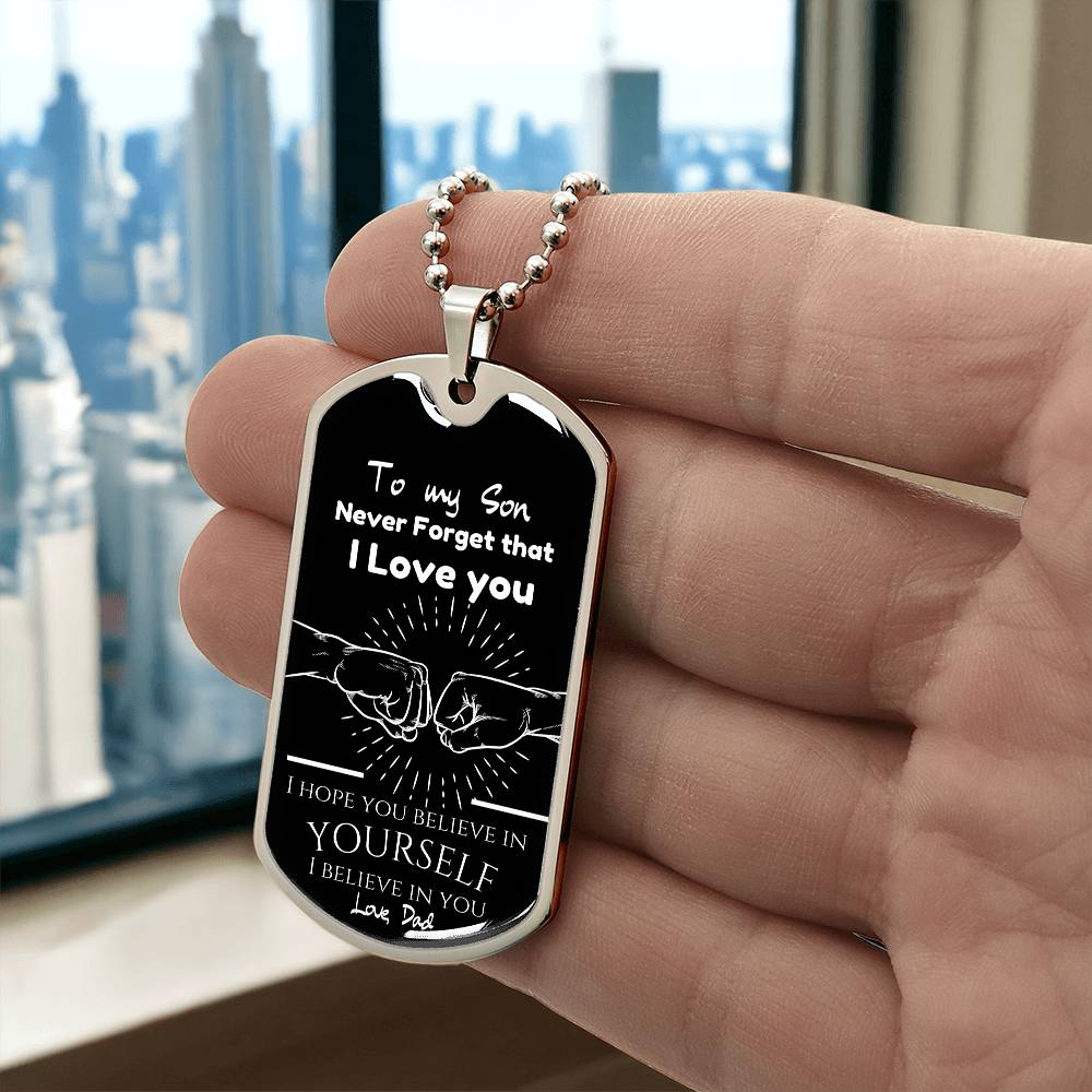 To My Son - Engraved Dog Tag with Love Note