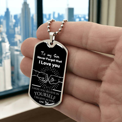 To My Son - Engraved Dog Tag with Love Note