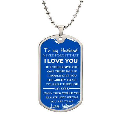 To My Husband Blue  - Love Note Dog Tag Keepsake