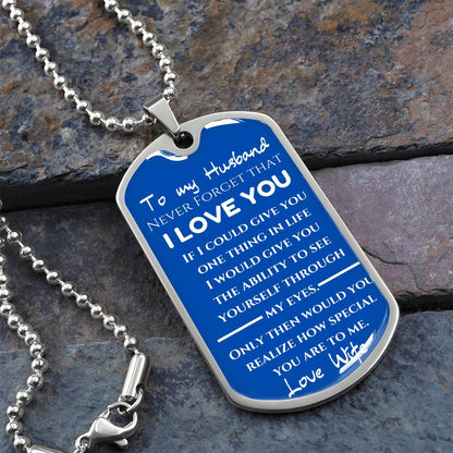 To My Husband Blue  - Love Note Dog Tag Keepsake