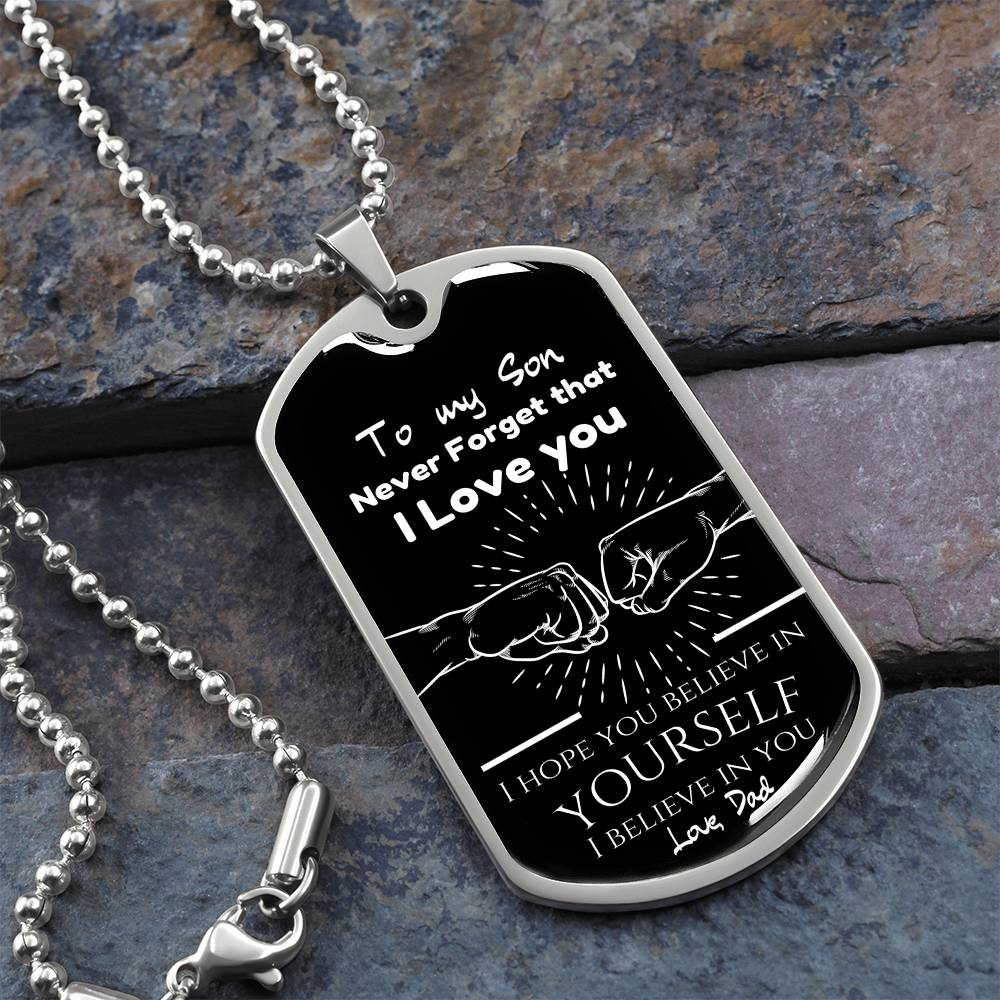 To My Son - Engraved Dog Tag with Love Note