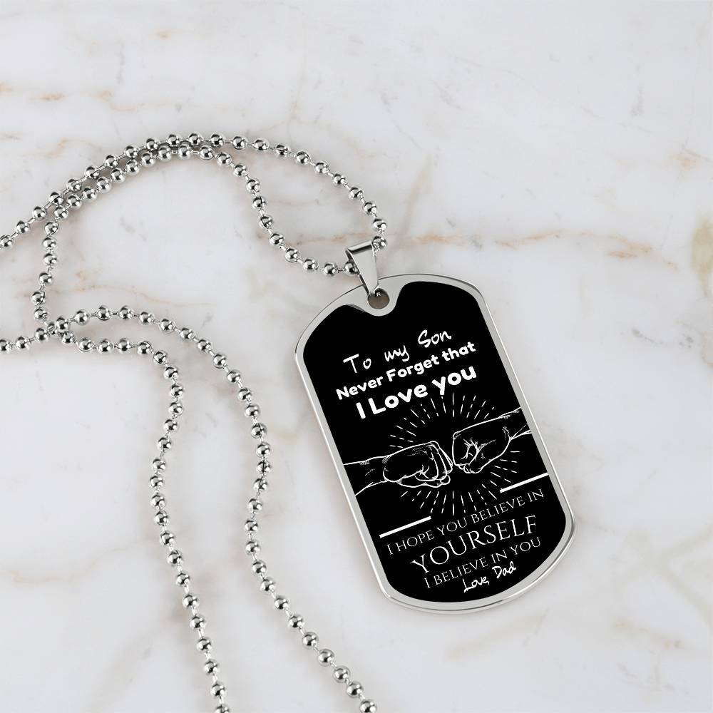 To My Son - Engraved Dog Tag with Love Note