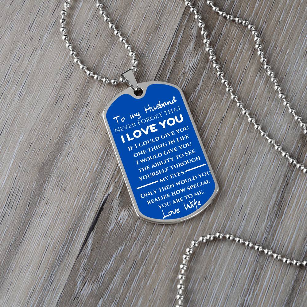 To My Husband Blue  - Love Note Dog Tag Keepsake