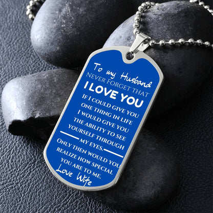 To My Husband Blue  - Love Note Dog Tag Keepsake