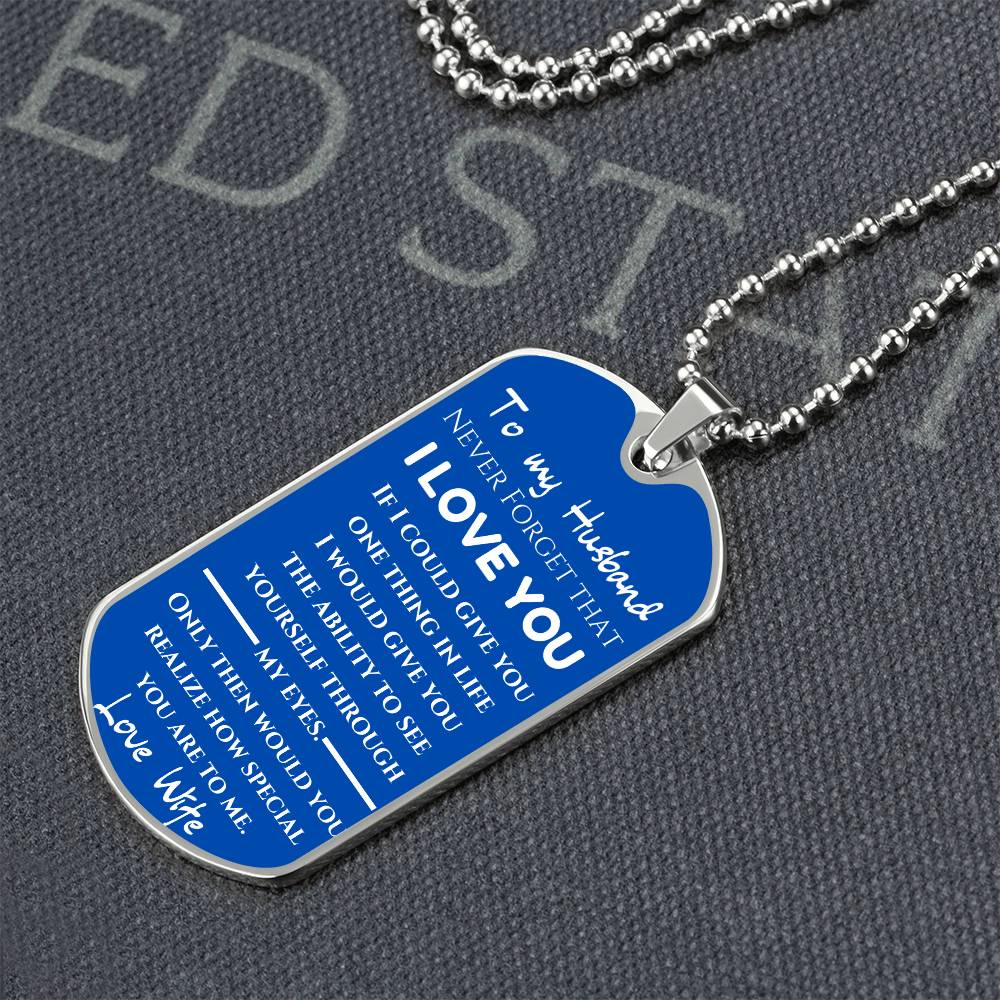 To My Husband Blue  - Love Note Dog Tag Keepsake