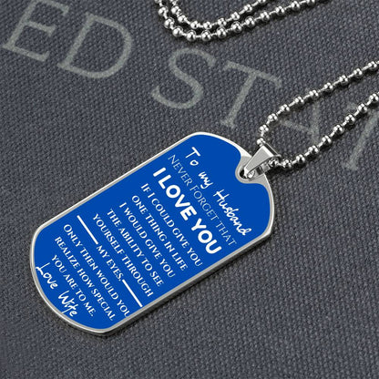 To My Husband Blue  - Love Note Dog Tag Keepsake