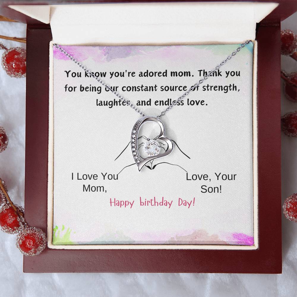 Teddy bear gift and matching card,  Your know you're adored mom from your Son.