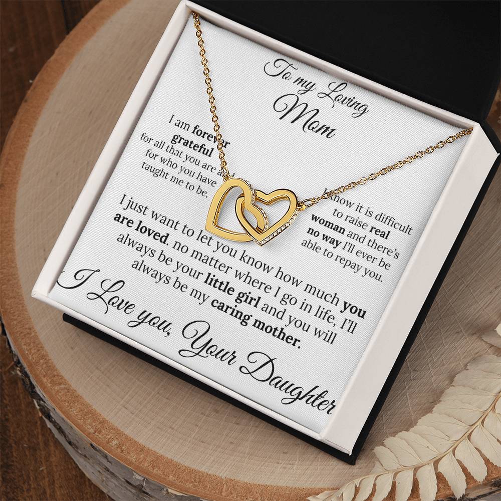 To a Caring Mom Two Hearts Pendant – A Loving Note from Your Daughter