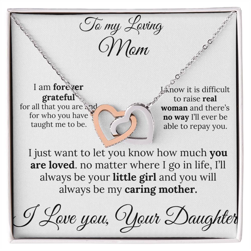 To a Caring Mom Two Hearts Pendant – A Loving Note from Your Daughter