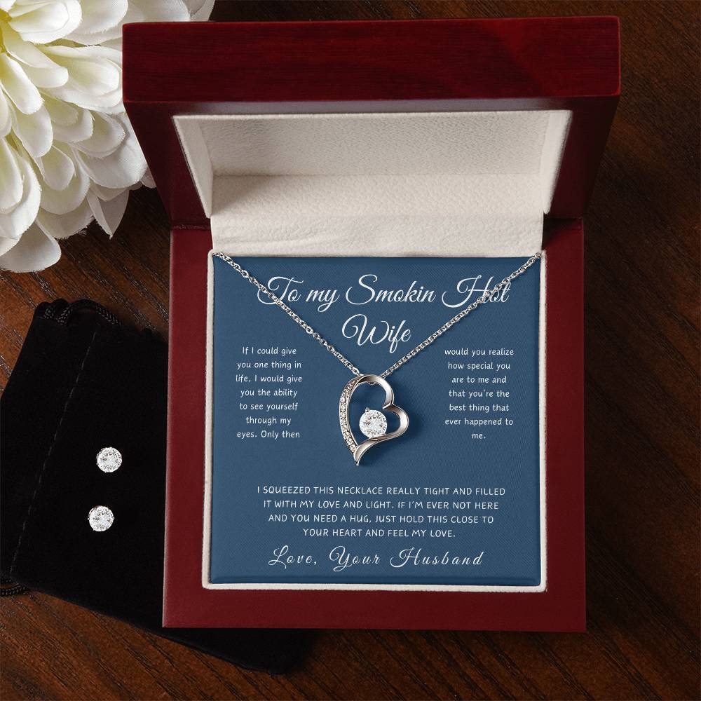 To My  Smokin Hot Wife - Love Knot Necklace with Heartfelt Message