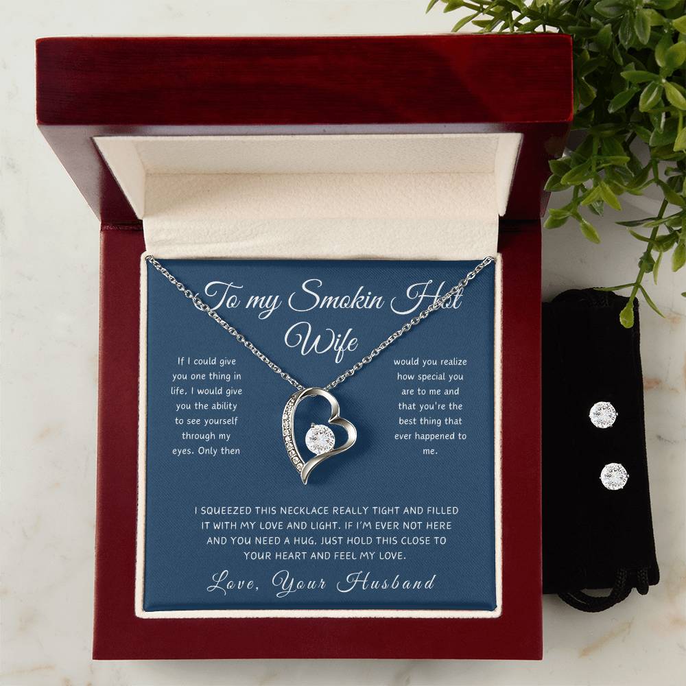 To My  Smokin Hot Wife - Love Knot Necklace with Heartfelt Message