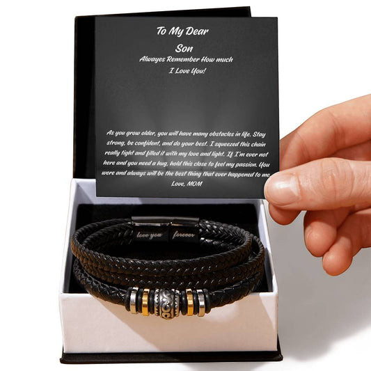 (ALMOST SOLD OUT) To My Dear Son - Vegan Leather Bracelet for Son from Mom - Heartfelt Message of Love"