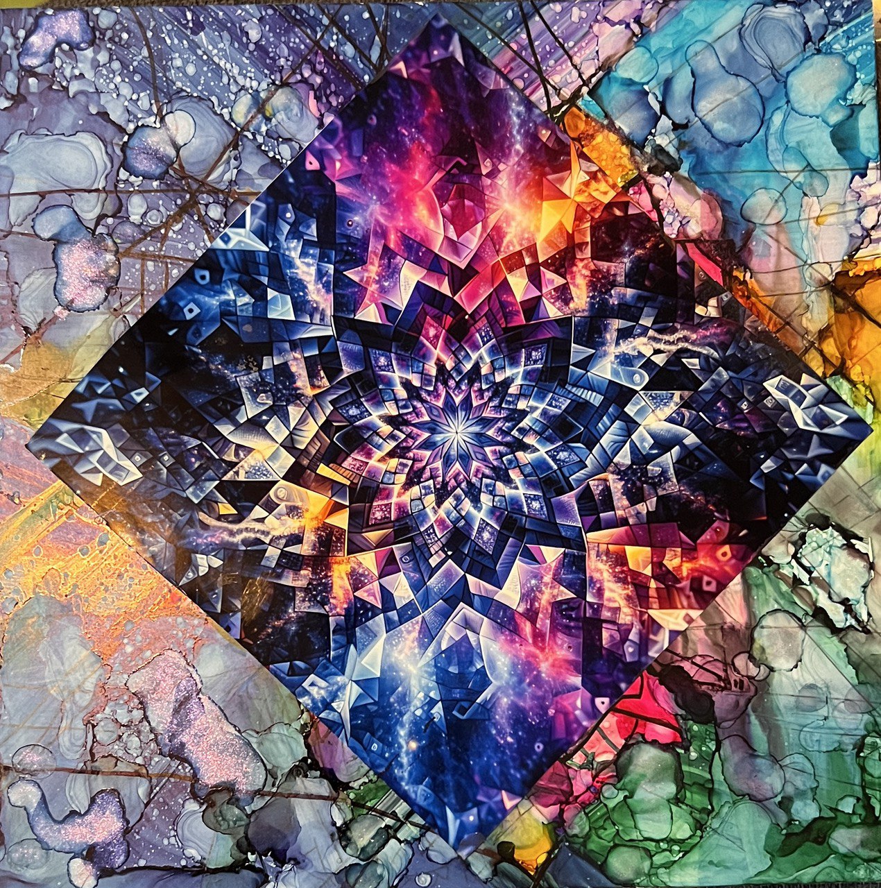 Original 12x12 Mandala Artwork - Epoxy and Alcohol Ink magical artwork by Lisa Marie