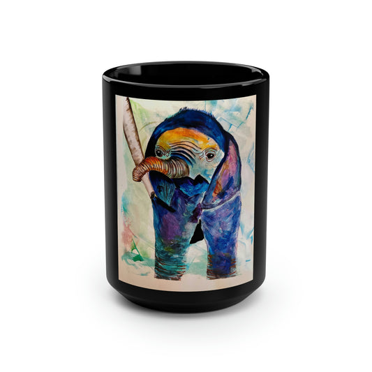 Elephants,  Nature-Inspired Art Wildlife Painting Elephant Family Decor Black Mug, 15oz