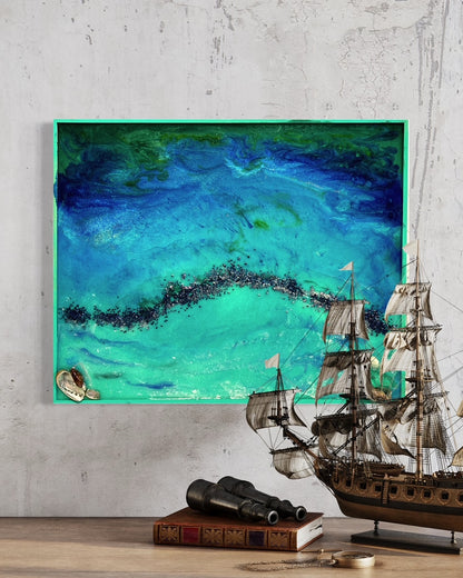 Original Artwork Pacific Ocean Inspired Epoxy Art: Swirling Blue Depths