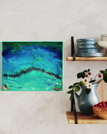 Original Artwork Pacific Ocean Inspired Epoxy Art: Swirling Blue Depths