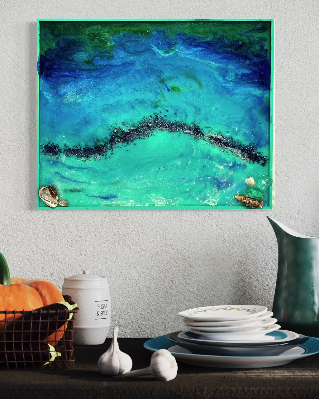 Original Artwork Pacific Ocean Inspired Epoxy Art: Swirling Blue Depths