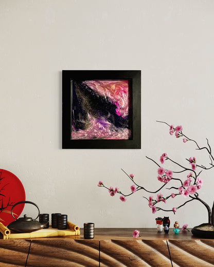 Original Wood Frame Professional Deep-Set Wood Canvas - Pink and Blue Epoxy Pour Art