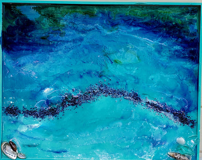 Original Artwork Pacific Ocean Inspired Epoxy Art: Swirling Blue Depths