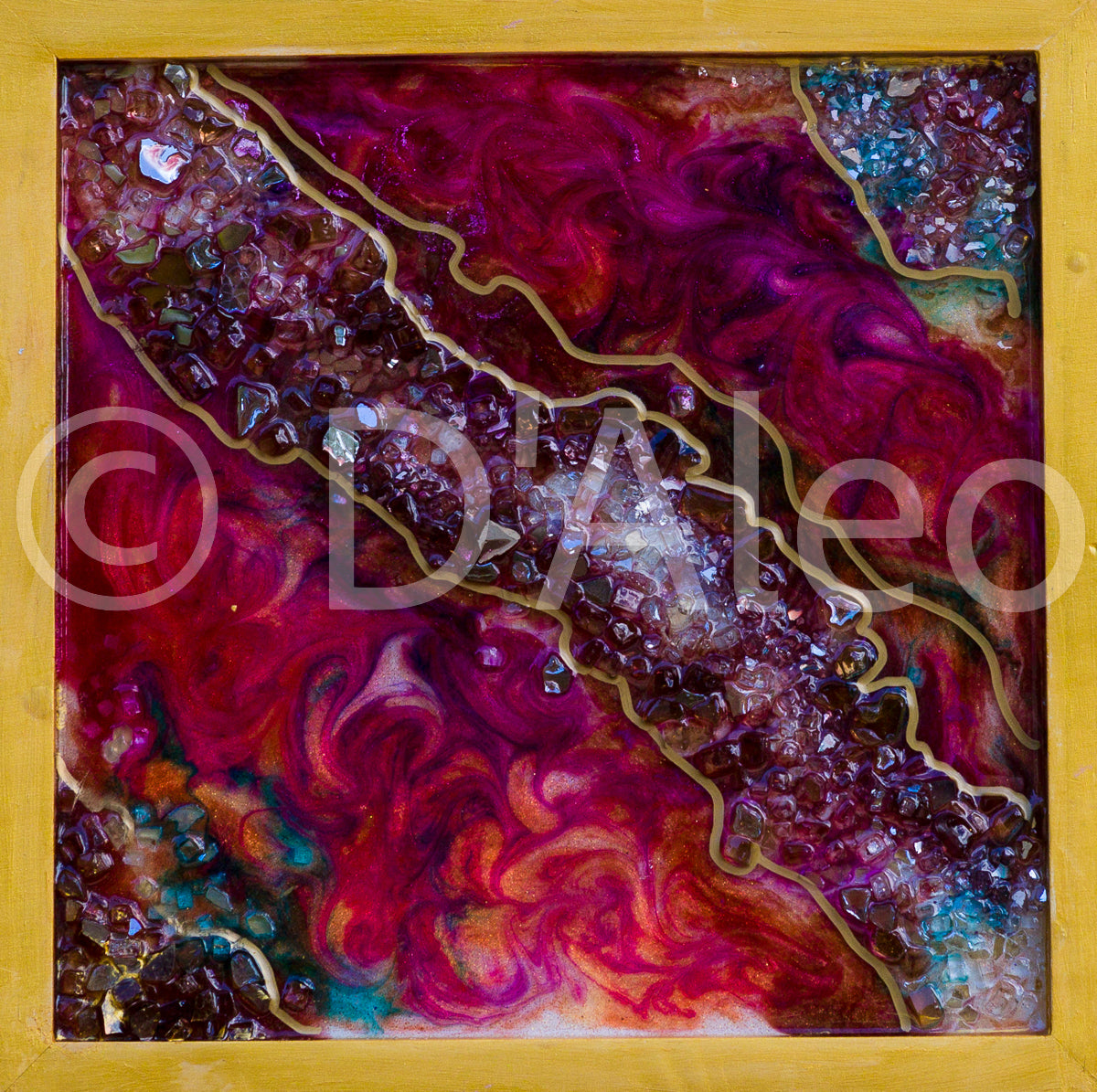 Fushia and Copper Swirl Epoxy Geode Canvas Art Original By Lisa Marie